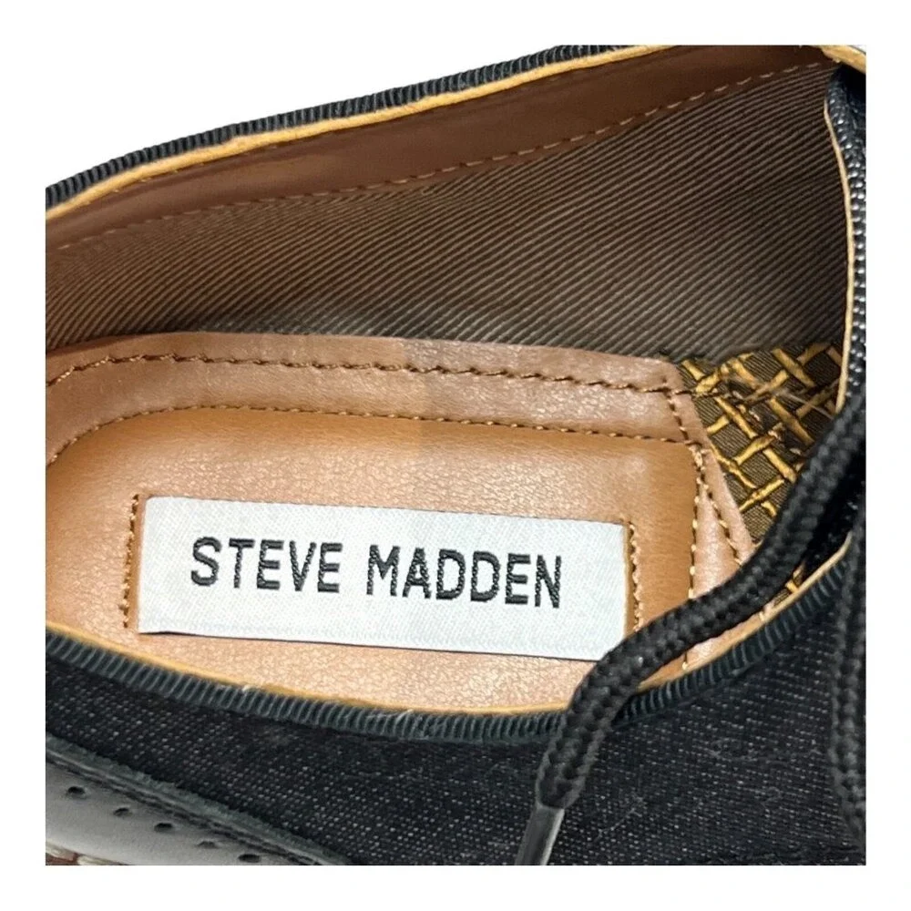 Steve Madden Derby Shoe Black Tie Loafer Nevelle Leather‎ Textured Size 7.5